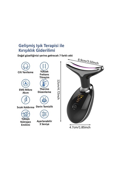 Valkyrie 7 Renk Titreşimli Yüz Boyun Ems Güzellik Cihazı Kırışık Gıdık Sarkma Giderici Siyah Siyah
