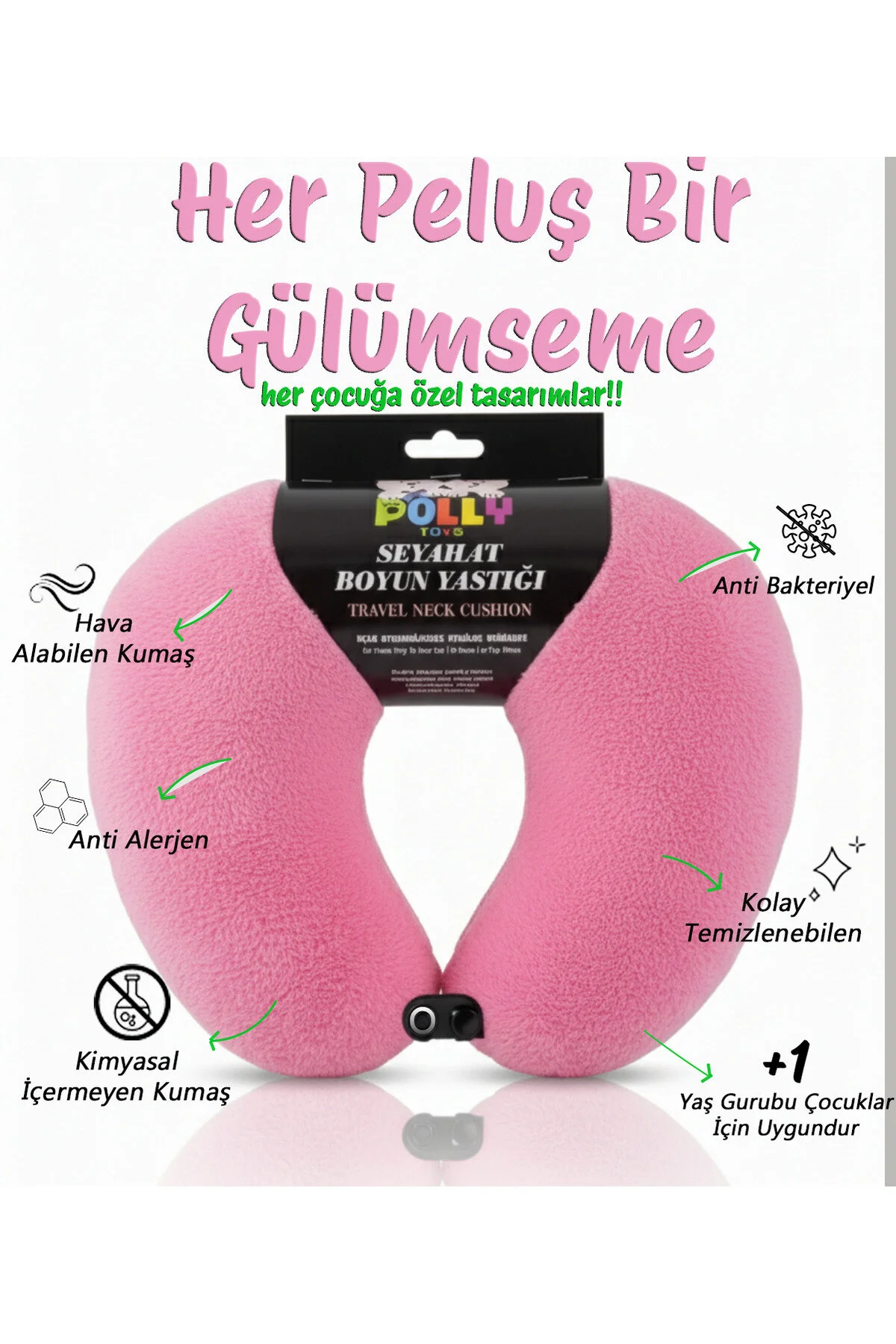 Seyahat Boyun Yastığı 40 Cm Rahat & Yumuşak Destek Yastığı Pembe