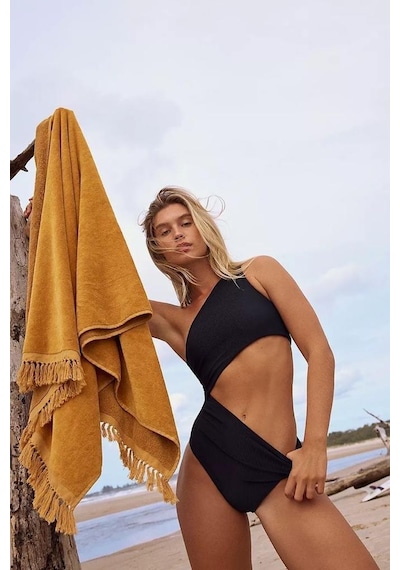 Deep Beach Siyah Tek Omuzlu Bütün Mayo Db20020m 001