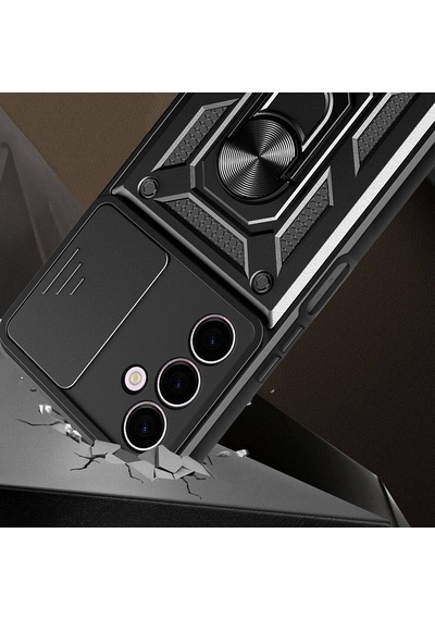 Galaxy A24 Kılıf Magnetik Standlı Kamera Korumalı Zore Sürgülü Vega Kapak Mavi