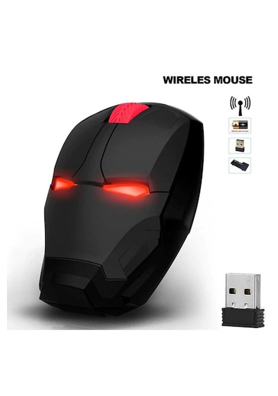 2.4 Ghz Iron Man Tasarımlı Kablosuz Sessiz Kırmızı Işıklı Mouse