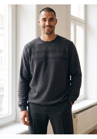 Maccali Erkek Gri Büyük Beden Pamuklu Kışlık Desenli Sweatshirt
