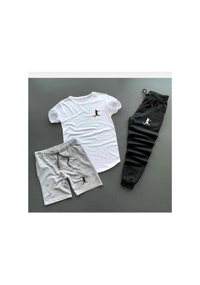 Tarzsokak Unisex Siyah Beyaz Gri Futbolcu Baskılı 3'lü Kombin Takım Kombintakım011