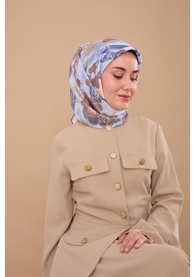 Silk Home Twill İpek Eşarp 11483-38 Buz Mavi, İndigo, Sütlü Kahve, Kahverengi, Krem