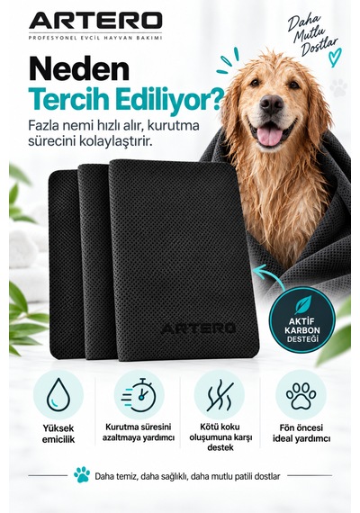 Artero Samba Hızlı Kuruyan Evcil Hayvan Kedi Köpek Havlusu Islak Kullanım Karbonlu 80x30 Cm