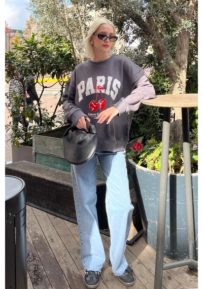 Füme Bisiklet Yaka Basic Sweatshirt Mg2233