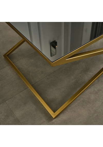 Venedik Gold Metal Ayaklı Füme Aynalı Orta Sehpa