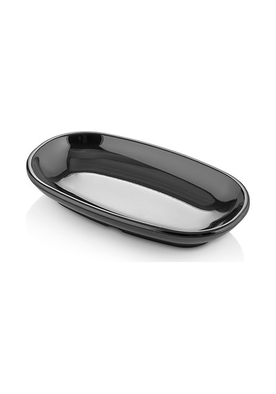 12x7 Cm 6 Parça Siyah Oval Kayık Servis Tabağı Seti - Melamin Çerezlik Ve Mezelik Siyah