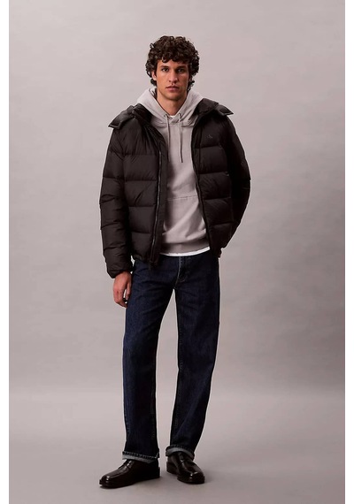 Calvin Klein Erkek Normal Kalıp Çıkarılabilir Kapüşonlu Şişme Mont - Siyah Black