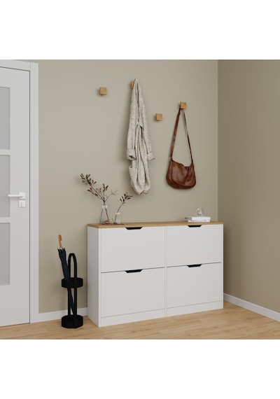 İsan Düşer Kapak 4 Bölmeli Ayakkabılık Beyaz-ceviz 120 Cm Ceviz - Beyaz