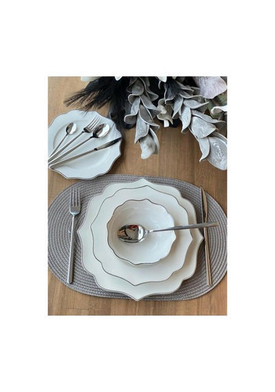 24 Parça 6 Kişilik Adler Zarif Porselen Yemek Takımı Platin-2952 Renkli