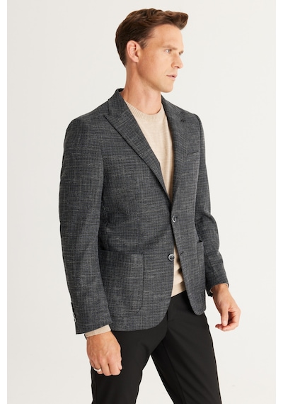 AC&Co / Altınyıldız Classics Erkek Siyah Slim Fit Dar Kesim Kırlangıç Yaka Pamuklu Flamlı Ceket Siyah AC&Co / Altınyıldız Classics Erkek Siyah Slim Fit Dar Kesim Kırlangıç Yaka Pamuklu Flamlı Ceket Siyah