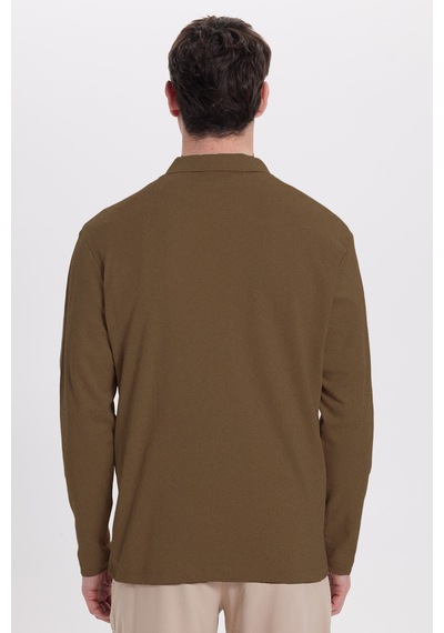 Tudors Erkek Relax Fit Rahat Kesim %100 Pamuk Yarım Fermuarlı Polo Yaka İnterlok Koyu Vizon Sweatshirt-42173 Koyu Vizon