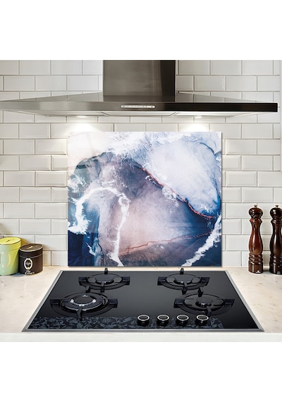 Decorita Cam Ocak Arkası Koruyucu Ocean Desen  49.5 CM x 76 CM