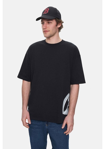 Ucla Roscoe Siyah Bisiklet Yaka Baskılı Oversize Erkek Tshirt Siyah