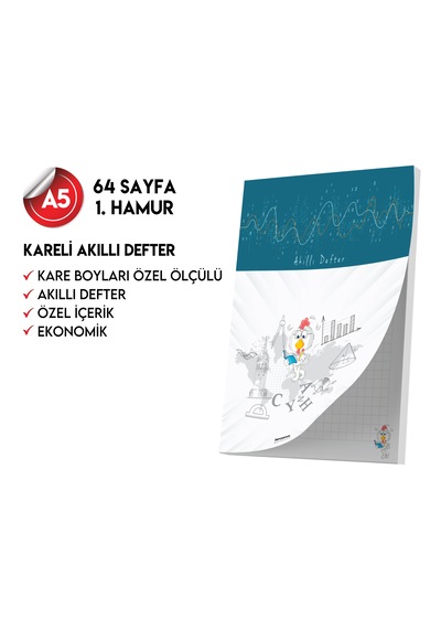 Kareli Not Defteri 64 Sayfa Akıllı Defter Tekli A5 Tam Beyaz Tekli Koyu Mavi, Kırmızı, Turuncu, Kahverengi, Mavi, Yeşil