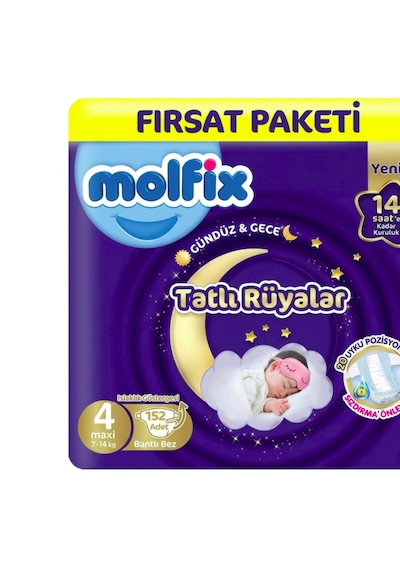 Molfix Tatlı Rüyalar 4 Beden Bebek Bezi 76x2 152 Adet 4 Numara