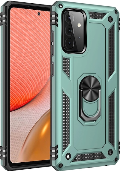 Mey İthalat Samsung Uyumlu Galaxy A72 Kılıf Sofya Yüzüklü Silikon Kapak - Yeşil