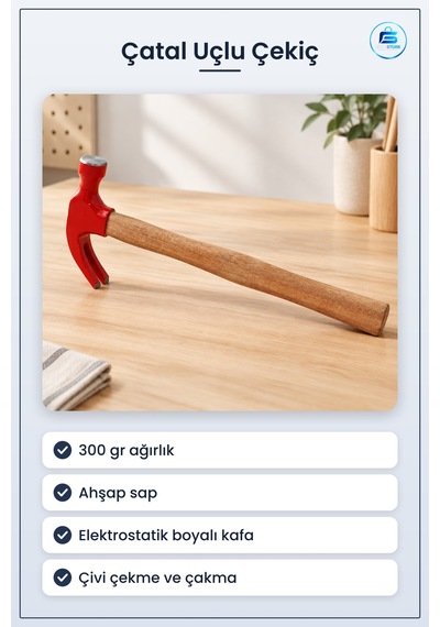 Çekiç 300 Gr Çatal Uçlu Ahşap Saplı Çivi Çekme Marangozluk Tamira