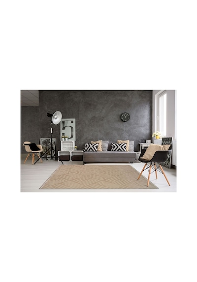 Plato Halı Opqo Ekselans Premium Oturma Odası, Salon, Antre Yıkanabilir Polyester Kaymaz Taban Dark Bej Halı