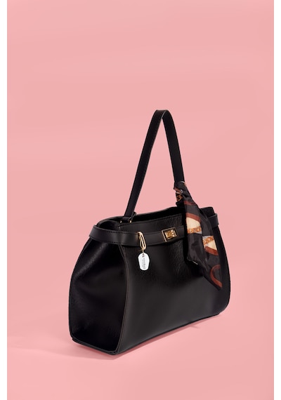 Westbag Kadın Tokalı Fularlı El Ve Çapraz Deri Dokulu Çanta Siyah