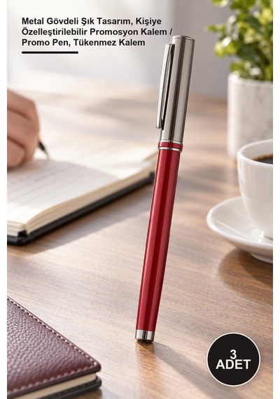 3 Adet Roller Kalem Metal Gövdeli Şık Tasarım, Kişiye Özelleştirilebilir Promosyon Kalem / Promo Pen, Tükenmez Kalem 1