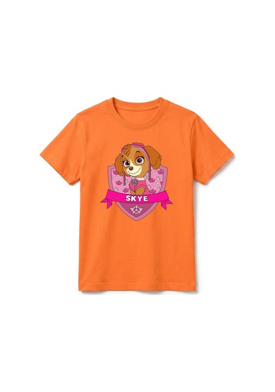 Urbantrendstore Paw Patrol Skye Unisex Kız Çocuk Bisiklet Yuvarlak Yaka Basic Kısa Kollu %100 Pamuk Tişört Turuncu