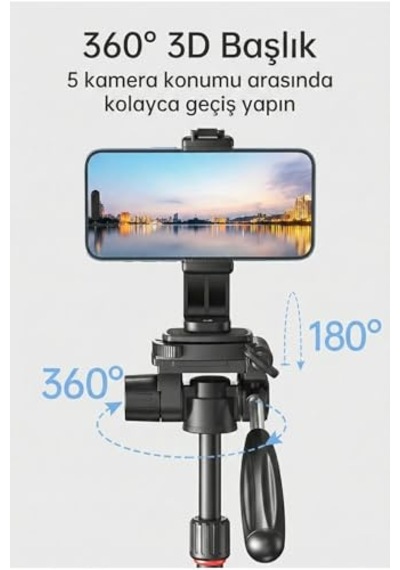 Ayrex Coverzone 1.9 Metre Alüminyum Tripod Telefon Standı, 360 3d Başlık, Bluetooth Uzaktan Kumanda 10m, Telefon K
