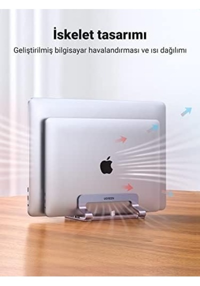Masa İçin Dikey Dizüstü Bilgisayar Standı Çift Yuvalı Dizüstü Bilgisayar Standı Tutucu Ayarlanabilir Dock Alüminyum Masaüstü Standı Macbook Air Pro, Microsoft Surface Laptop 4, Lg Gram 17 İle