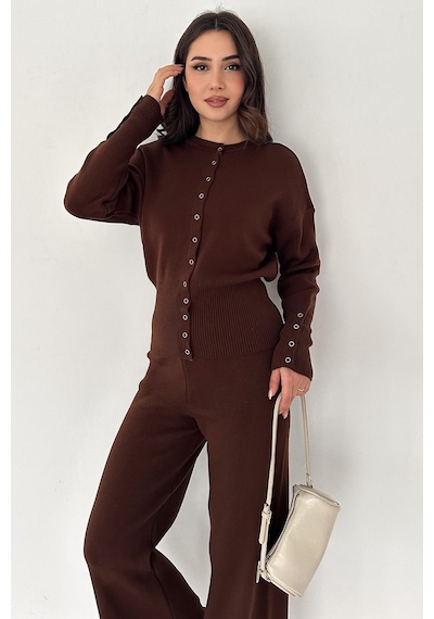 Kadın Bol Paça Triko Takım Knit Flow Kahverengi
