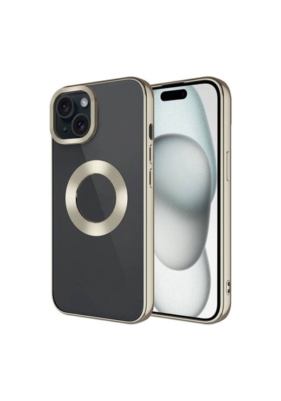 Apple Uyumlu iPhone 15 Plus Kılıf Tek Kamera Çerçeveli Logo Gösteren Zore Omega Kapak Titanyum