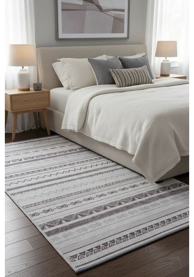 Gri Siyah Pamuk Polyester Modern İskandinav Yıkanabilir Halı - Yo13000a Gri - Siyah