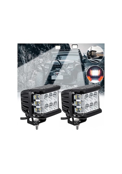 Off Road Motosiklet 45w 12 Led 10cm Beyaz Turuncu Çakarlı Kare Sis Farı Çalışma Lambası 2 Adet Sağ Sol