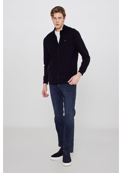 Wrangler Pamuklu Relaxed Fit Dik Yaka Fermuarlı Selanik Örgü Sweatshirt Siyah