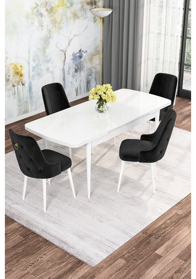 Familieconcept Zümra Serisi, Beyaz 80x132 Açılabilir Mdf Mutfak Masası Takımı 4 Adet Sandalye Siyah Familieconcept Zümra Serisi, Beyaz 80x132 Açılabilir Mdf Mutfak Masası Takımı 4 Adet Sandalye Siyah