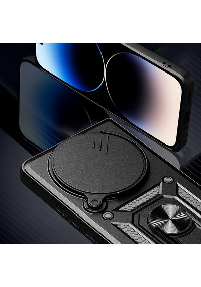 Xiaomi Redmi Note 14 Pro Plus Kılıf Magnetik Standlı Kamera Korumalı Zore Sürgülü Vega Kapak Mavi