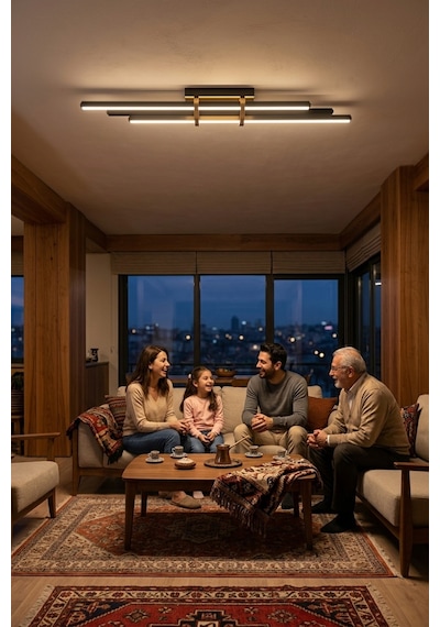 Cosmo 2 Bronz Lineer Led Sarkıt Avize Kumandalı Dim Edilebilir Aşağı Işık Sarı Işık