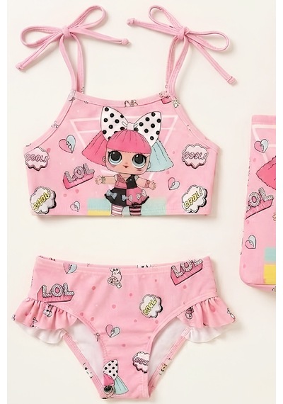 Modanino Kız Çocuk Çantalı 3'lü Mayo Takımı Çanta+mayo+bikini 3-10 Yaş 12649n Somon Rengi