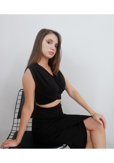 Mois Atelier Siyah Etek Crop İkili Takım, Tasarım, Hediye, Büyük Beden Siyah