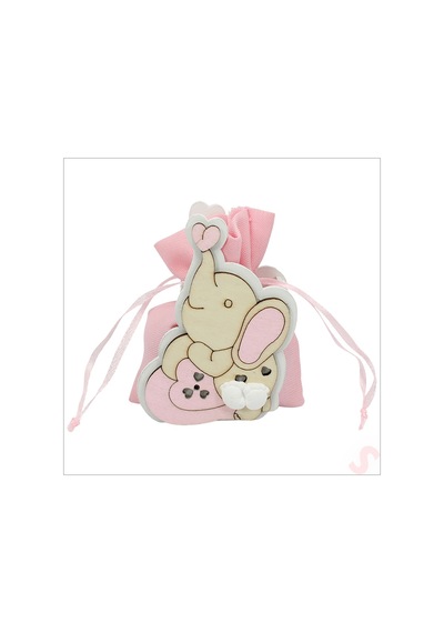 Ahşap Standlı 10cm X 8cm Kese, Fil Pembe - 1 Adet Renkli Çok Renkli
