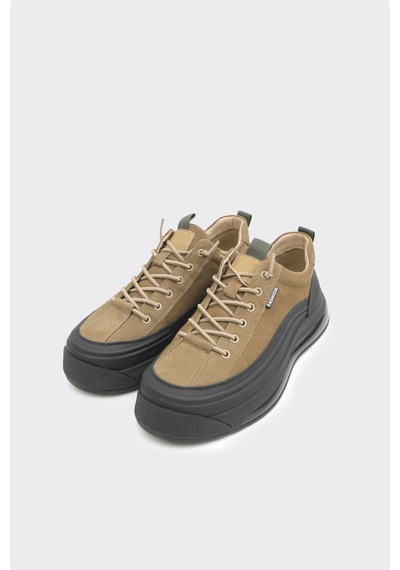 Derinet Hakiki Deri Bağcıklı Erkek Sneaker Haki Nubuk Haki Nubuk