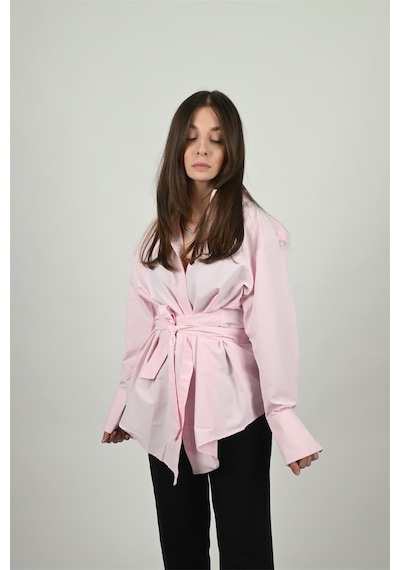 Lemajh Kuşaklı Poplin Pembe Gömlek-pembe Pembe