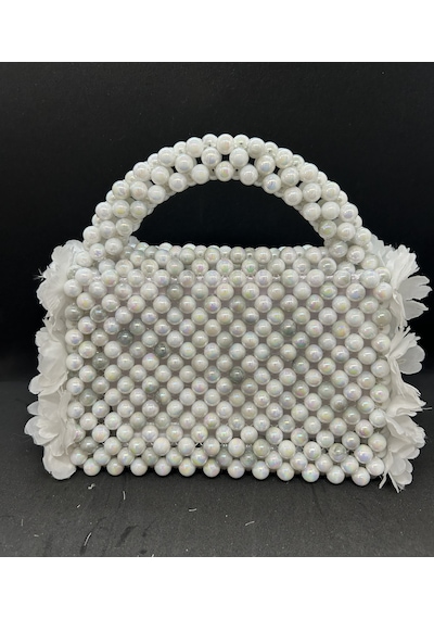 Luti Design Çiçekli Sedefli İnci Çanta- Pearl Bloom Collection Açık Gri