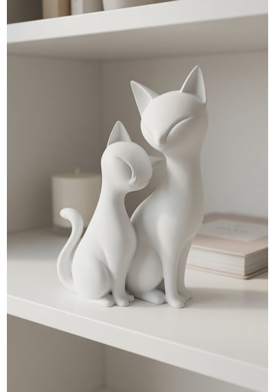 Dekoratif Kedi Biblo Minimal Kedi Heykelcik Modern Ev Ofis Masaüstü Aksesuar 19 Cm