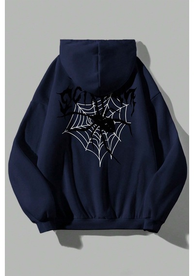 Scream Baskılı Oversize Sweatshirt Lacivert