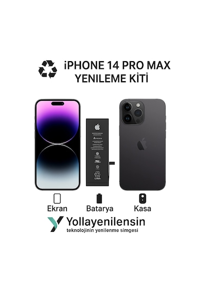 Apple Uyumlu iPhone 14 Pro Max Kiti Ekran + Batarya + Arka Kasa e Eş Değer Kalite Parçalar