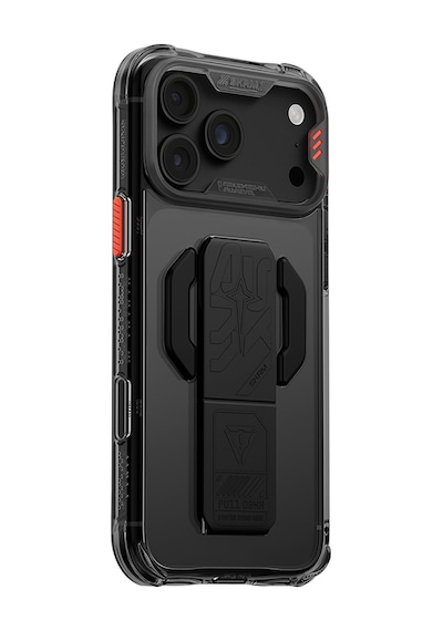Apple Uyumlu iPhone 18 Pro Kılıf M-safeli Teknoloji Desenli Skinarma Helio Ce Mag Charge Standlı Kapak Füme
