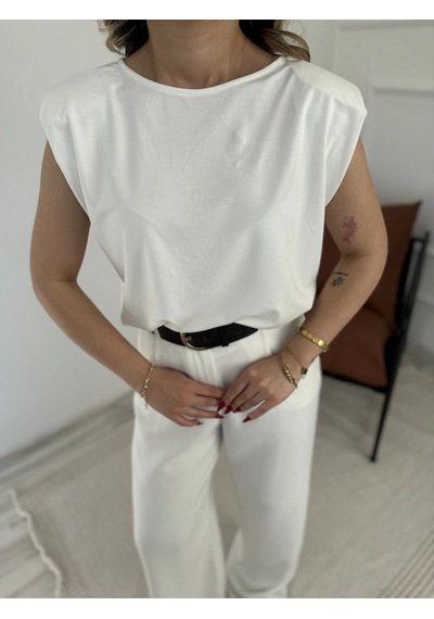 Keymoda Kadın Arkası Dantel Detaylı Basic Tshirt Ekru