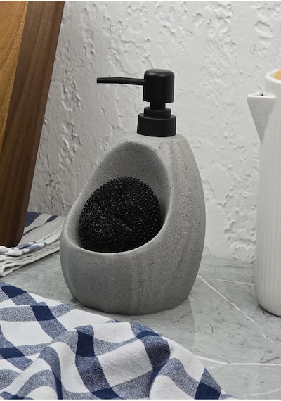 Taş Desenli Sıvı Sabunluk - Sünger Hazneli Mutfak Sabunluğu - 700 Ml - Dalga Desen -