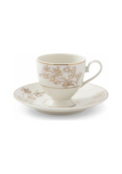 Vio Vintage Yaldızlı Çiçekli Model 6 Kişilik Porselen Krem Kahve Fincan Takımı 100 Ml. Krem